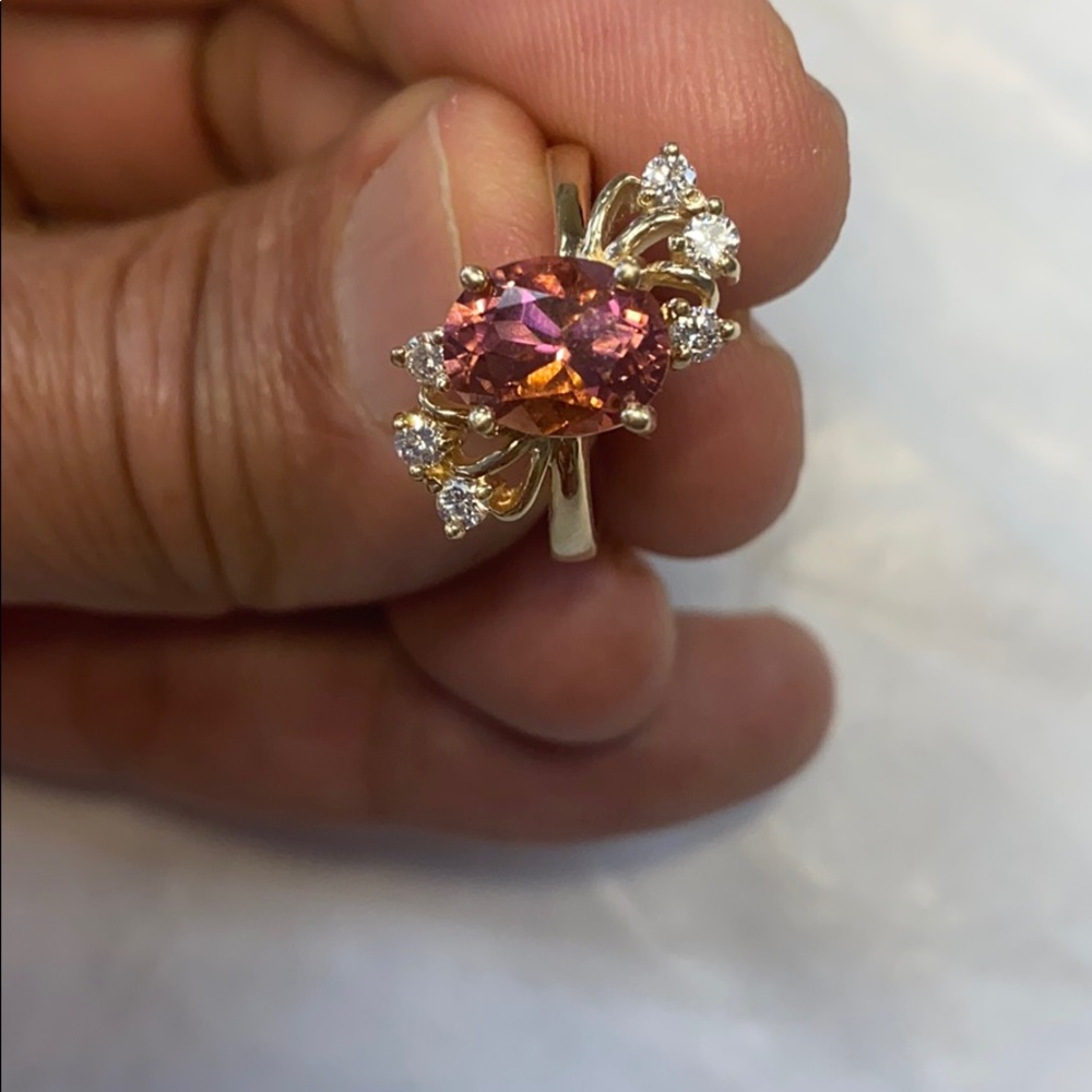 Pink Tourmaline 14K Solid Diamonds Ring - Picture 4 of 7